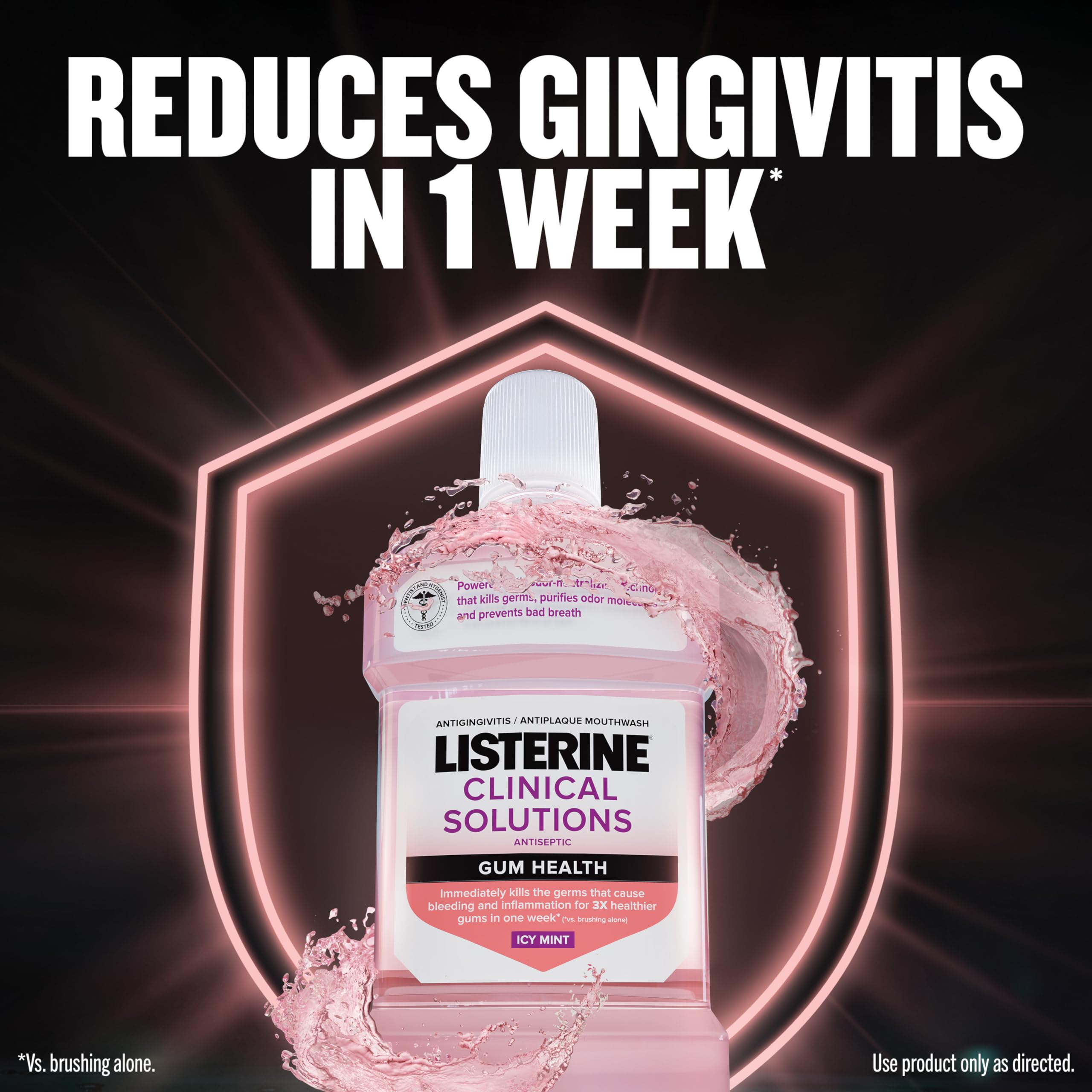 Listerine Clinical Solutions Gum Health Antiseptic Mouthwash, Antigingivitis & Antiplaque Oral Rinse Helps Prevent Buildup & Immediately Kills Germs for Healthier Gums, ICY Mint, 1 L